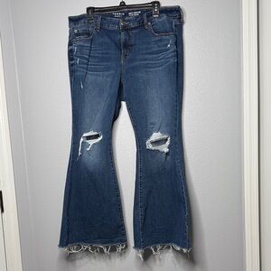 Torrid Dark Blue Distressed Flare Jeans